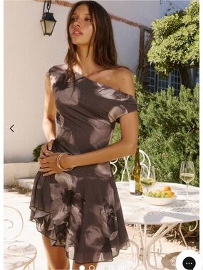Brown Floral Cowl Neck Mini Dress